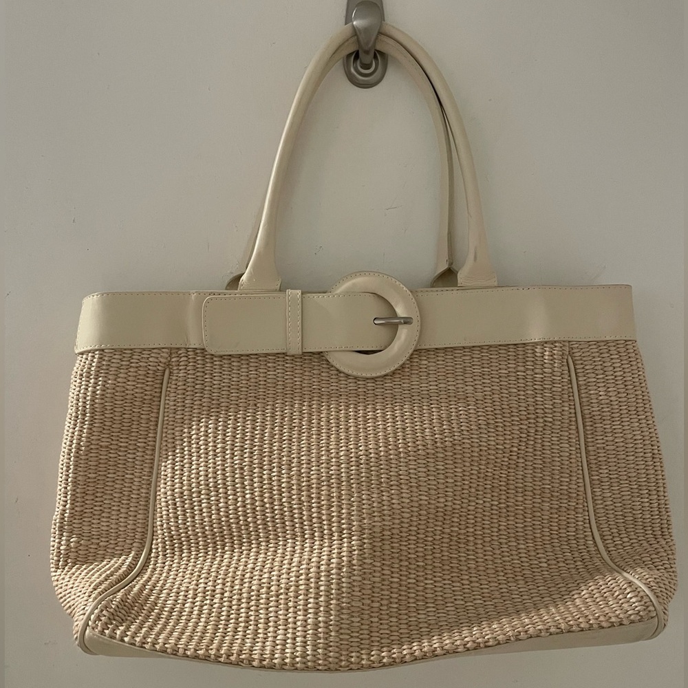 FURLA straw and leather bag
